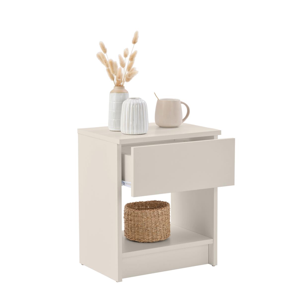 Nachtkästchen Ribe Kaschmir 1 Lade, B: 40 cm - Kaschmir/Weiß, Basics, Holzwerkstoff (40/48/30cm) - P & B