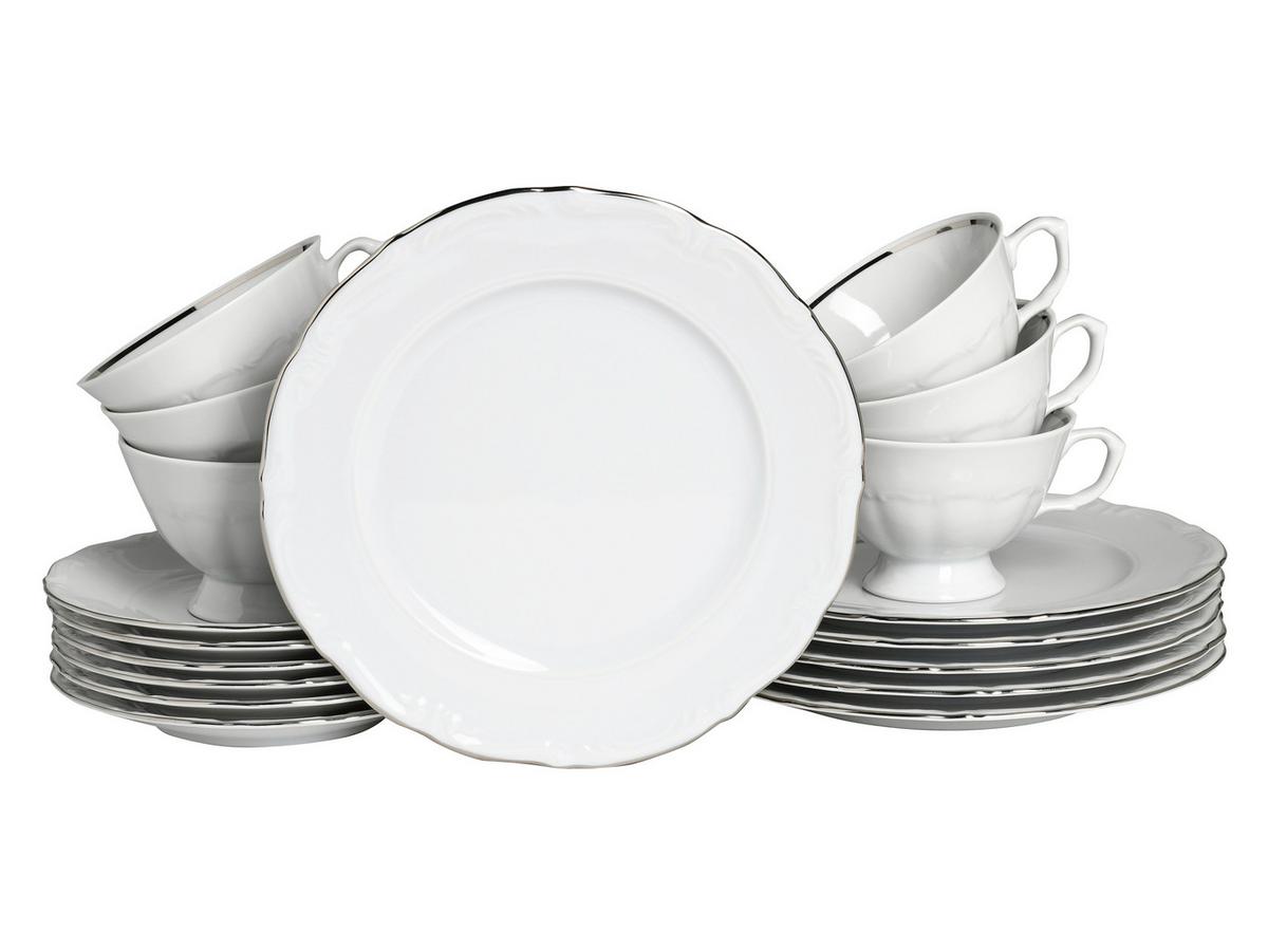 Kaffeeservice Maria Theresia Weiß, Platinfarben L: 34 cm - Platinfarben/Weiß, Basics, Keramik (34/28,5/25,5cm) - Creatable
