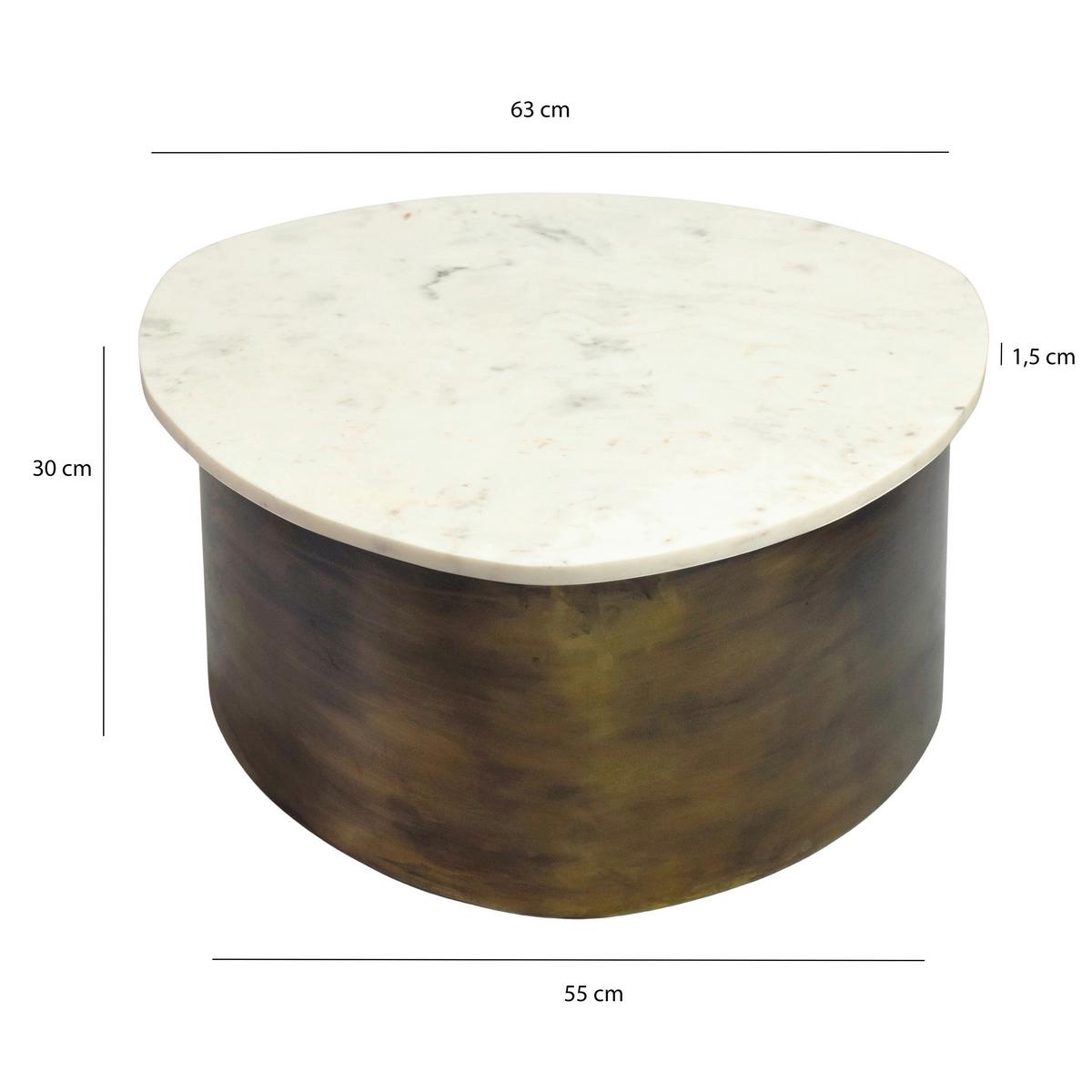 COUCHTISCH Weiß/Goldfarben B: 63cm - Goldfarben/Weiß, Design, Stein/Metall (63/63/30cm) - MID.YOU
