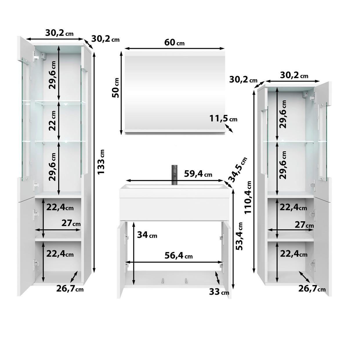 Badezimmer Narobi Schwarz B: 120,4 cm - Schwarz/Weiß, Trend, Glas/Keramik (120,4cm) - P & B