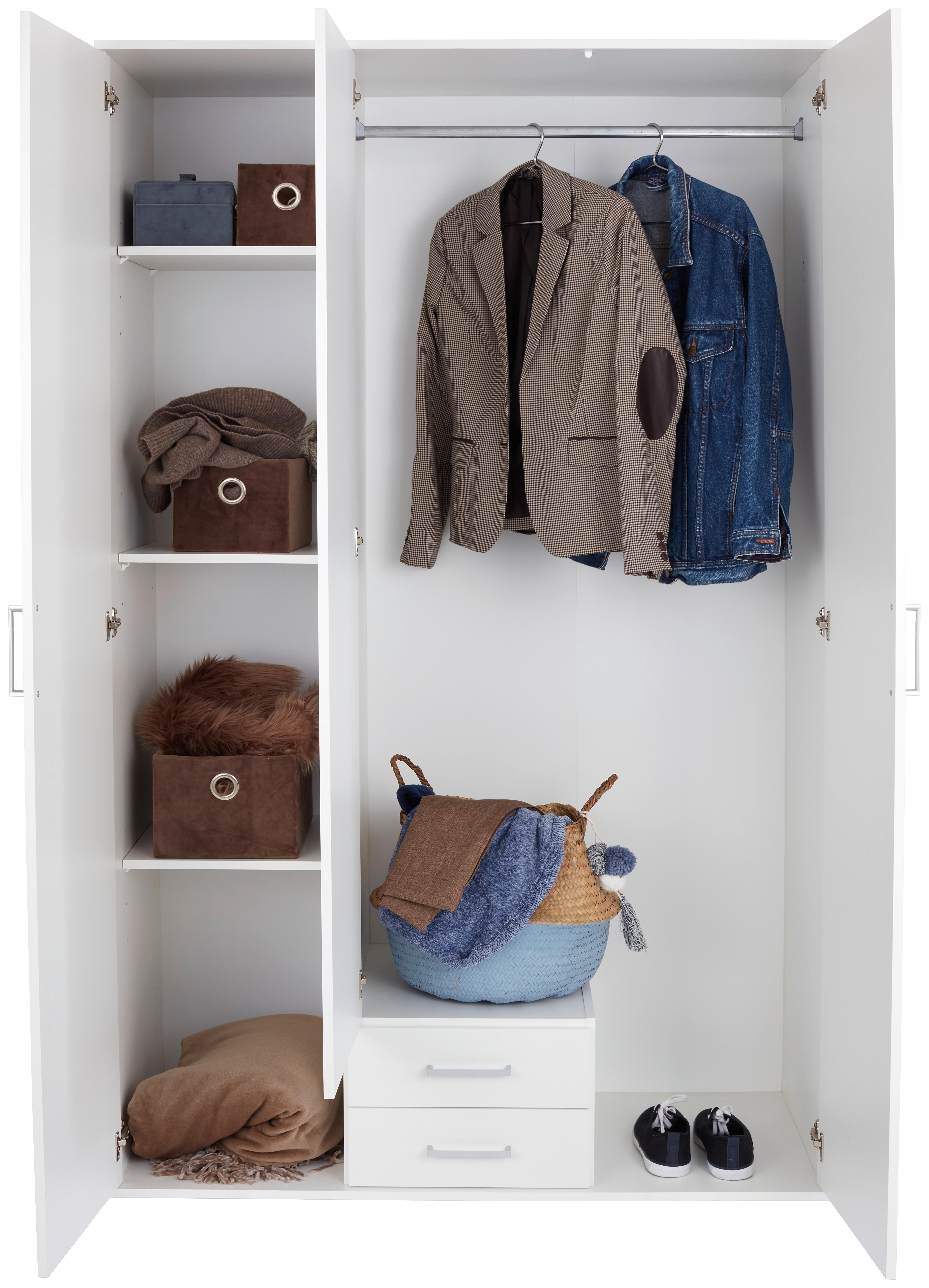 Drehtürenschrank Mit Spiegel 120 Cm Paul, Weiß - Eichefarben/Weiß, Basics, Glas/Holzwerkstoff (120/196/55cm)