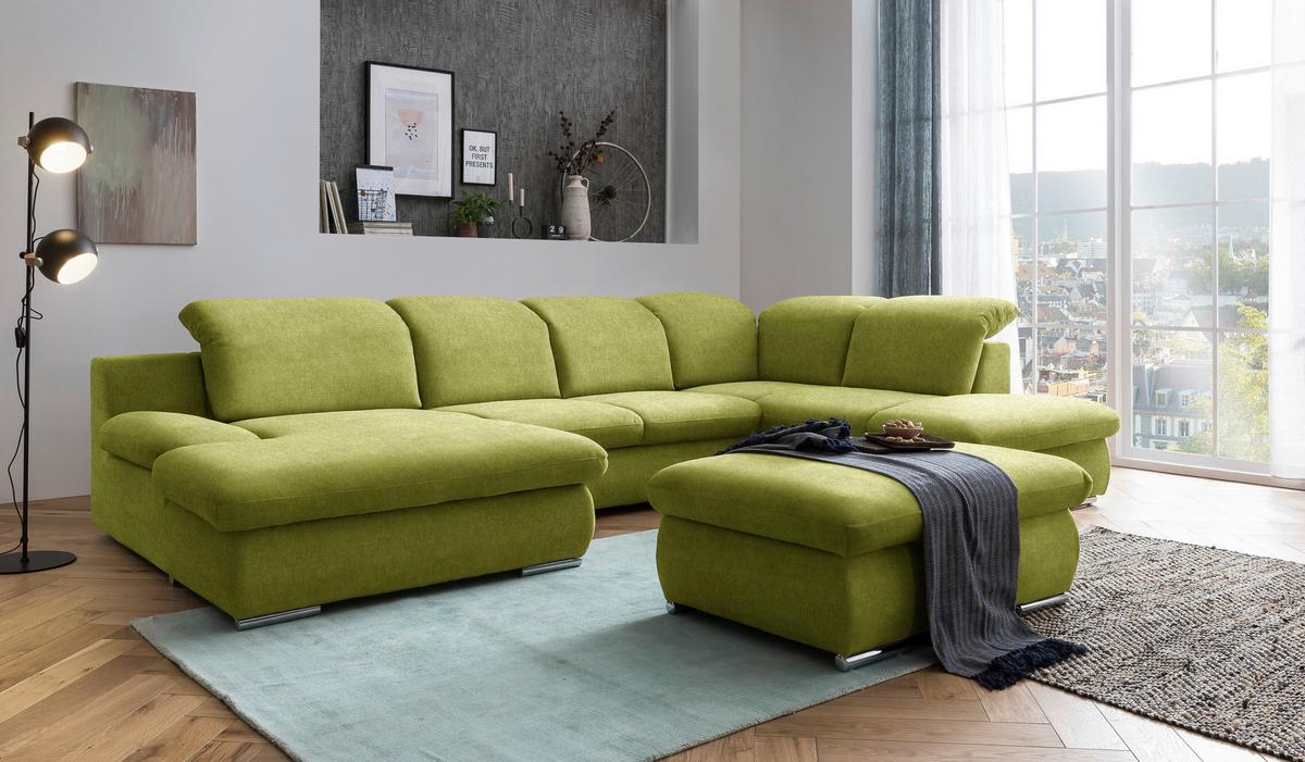 Wohnlandschaft Isona Grün - Chromfarben/Grün, Design, Textil (165/353/212cm) - Livetastic