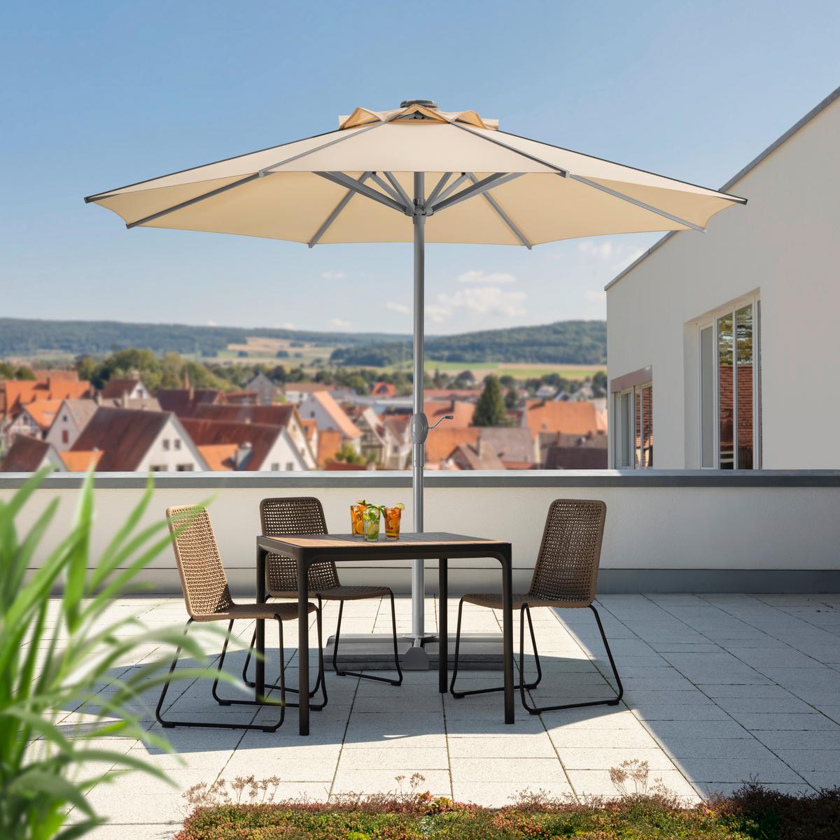 Sonnenschirm Rooftop 350 X 275 X 350 cm Lichtecht Naturfarben - Silberfarben/Naturfarben, Basics, Textil/Metall (350/275/350cm) - Schneider