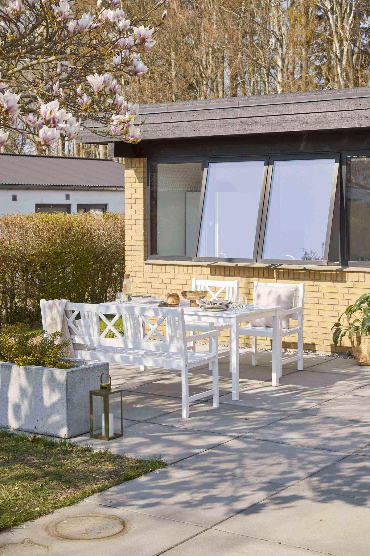 Gartentisch Rosenborg, weiß 165x80x75 cm,  Echtholz - Weiß Hochglanz, Natur, Holz (165/80/75cm) - Gardenson