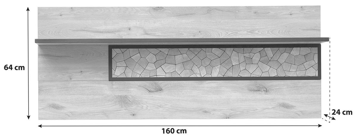 Wandboard Ruben - Eichefarben/Schwarz, KONVENTIONELL, Holzwerkstoff (160/64/24cm) - Livetastic
