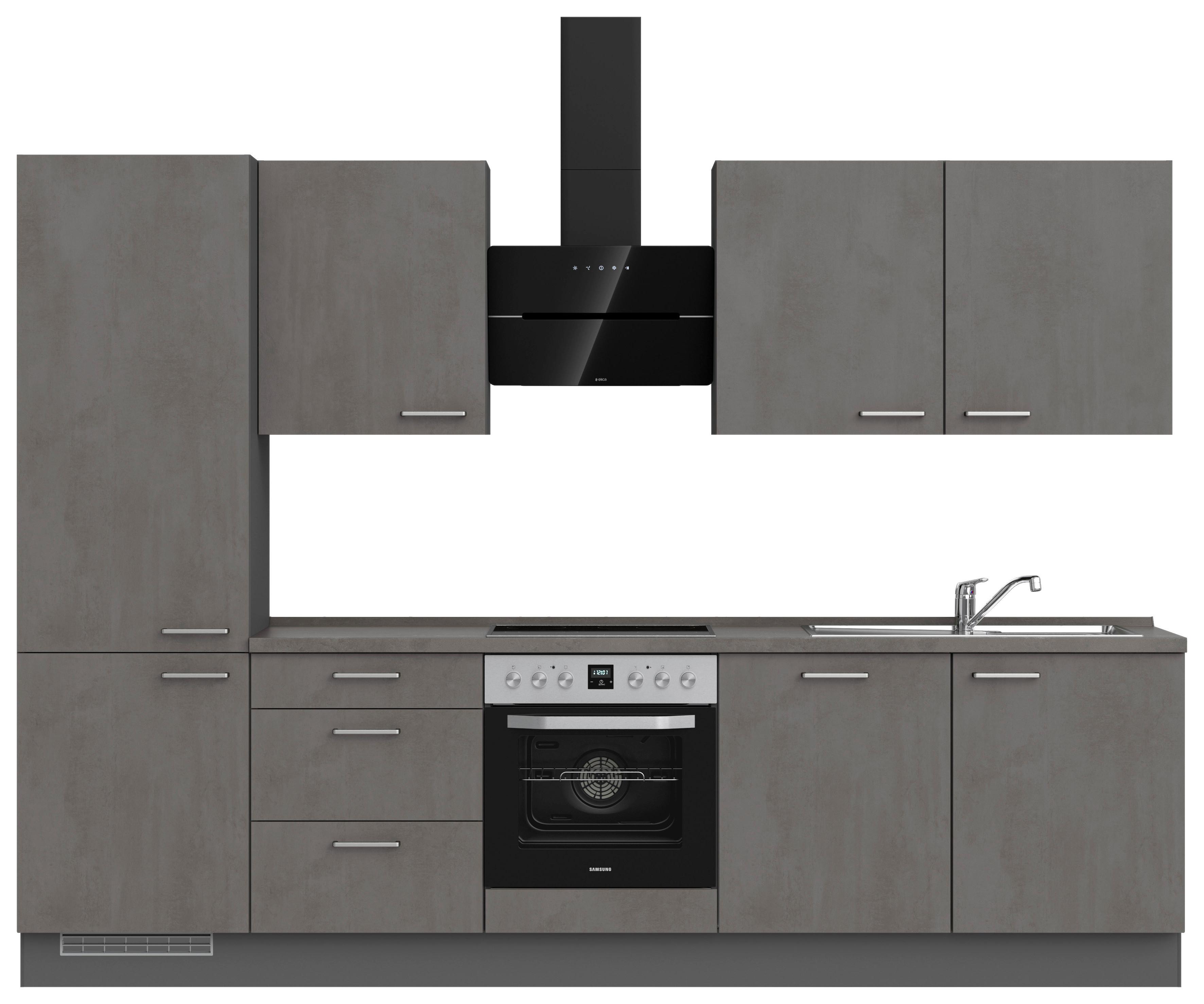 Kuchynská linka 300 cm, bridl.šedý betón/bridl.šedá - farba ušľachtilej ocele/bridlicová, Modern, kov/kompozitné drevo (300cm) - Nobilia