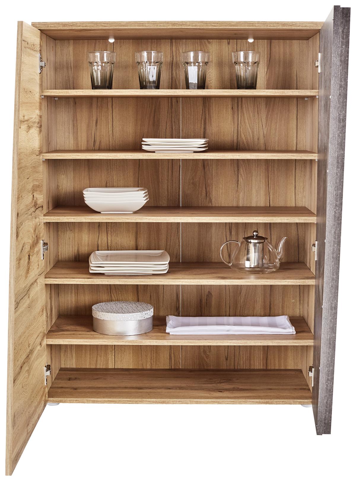 Kommode B 90cm Venedig, Wotan Eiche/Beton Dekor - Eichefarben/Schwarz, MODERN, Holzwerkstoff (90/121,5/40cm)