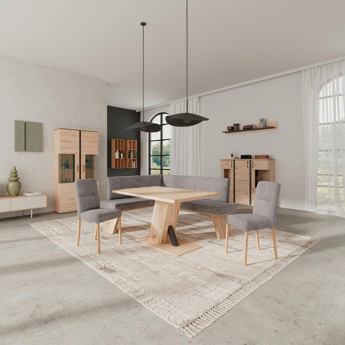 Eckbank Emma II Webstoff Grau, B: 150 cm - Eichefarben/Grau, KONVENTIONELL, Holzwerkstoff/Textil (150/185cm)