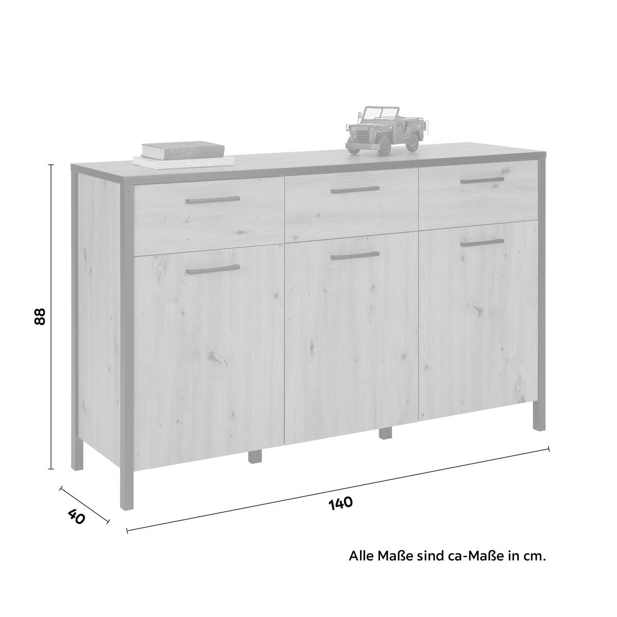 ŠIROKÁ KOMODA KIRIKUS - barvy dubu/černá, Lifestyle, kompozitní dřevo/plast (139,8/89,5/40,2cm) - Mömax