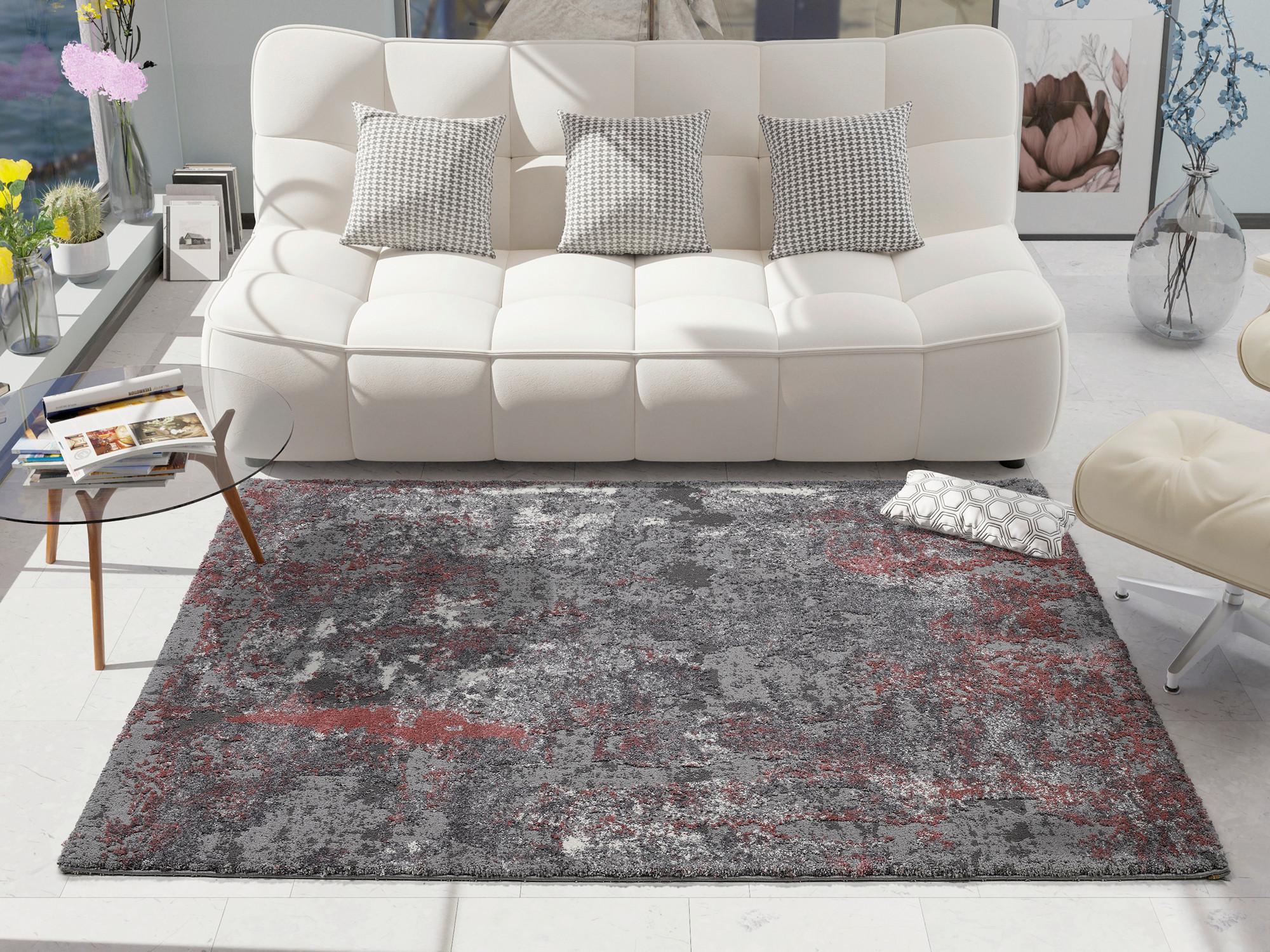 Webteppich Grau/hellrot Timeline Quantum 80x150 Cm - Hellrot/Grau, Design, Textil (80/150cm) - Novel
