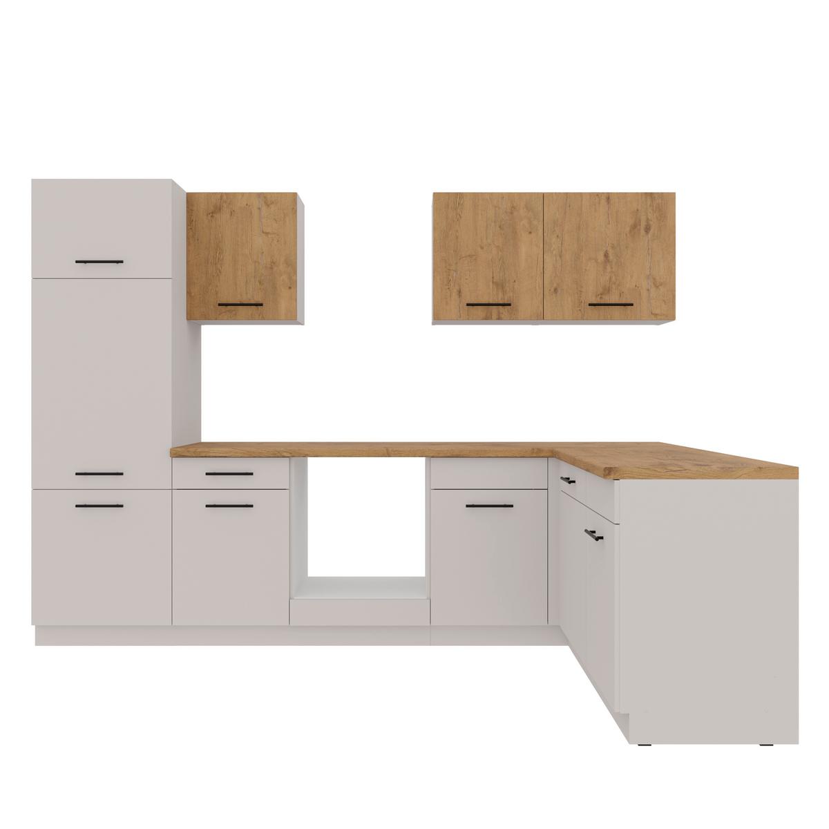 Rohová kuchyňa BRIXEN kašmír / dub Lancelot - čierna/kašmírová, Konventionell, kompozitné drevo/plast (280/170/200/60cm)