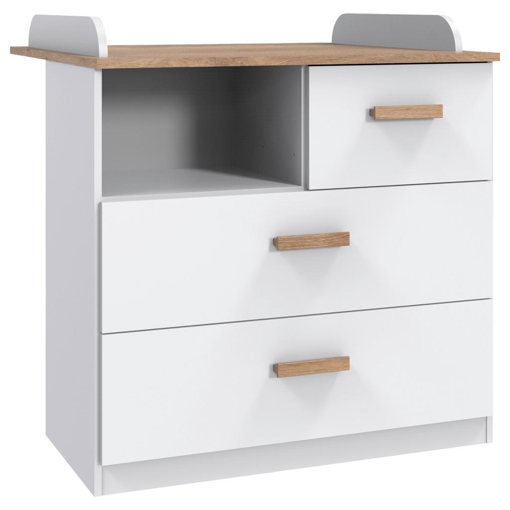 Wickelkommode Alex B: 90,5 cm Weiß Dekor 2 Türen