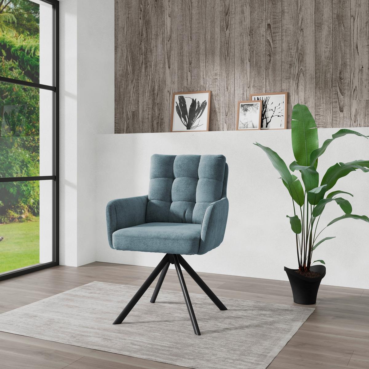 Armlehnstuhl Susan Blaugrün Schwarz/Sitzfläche 360°drehbar - Blau/Schwarz, KONVENTIONELL, Holz/Textil (59/90/66cm)