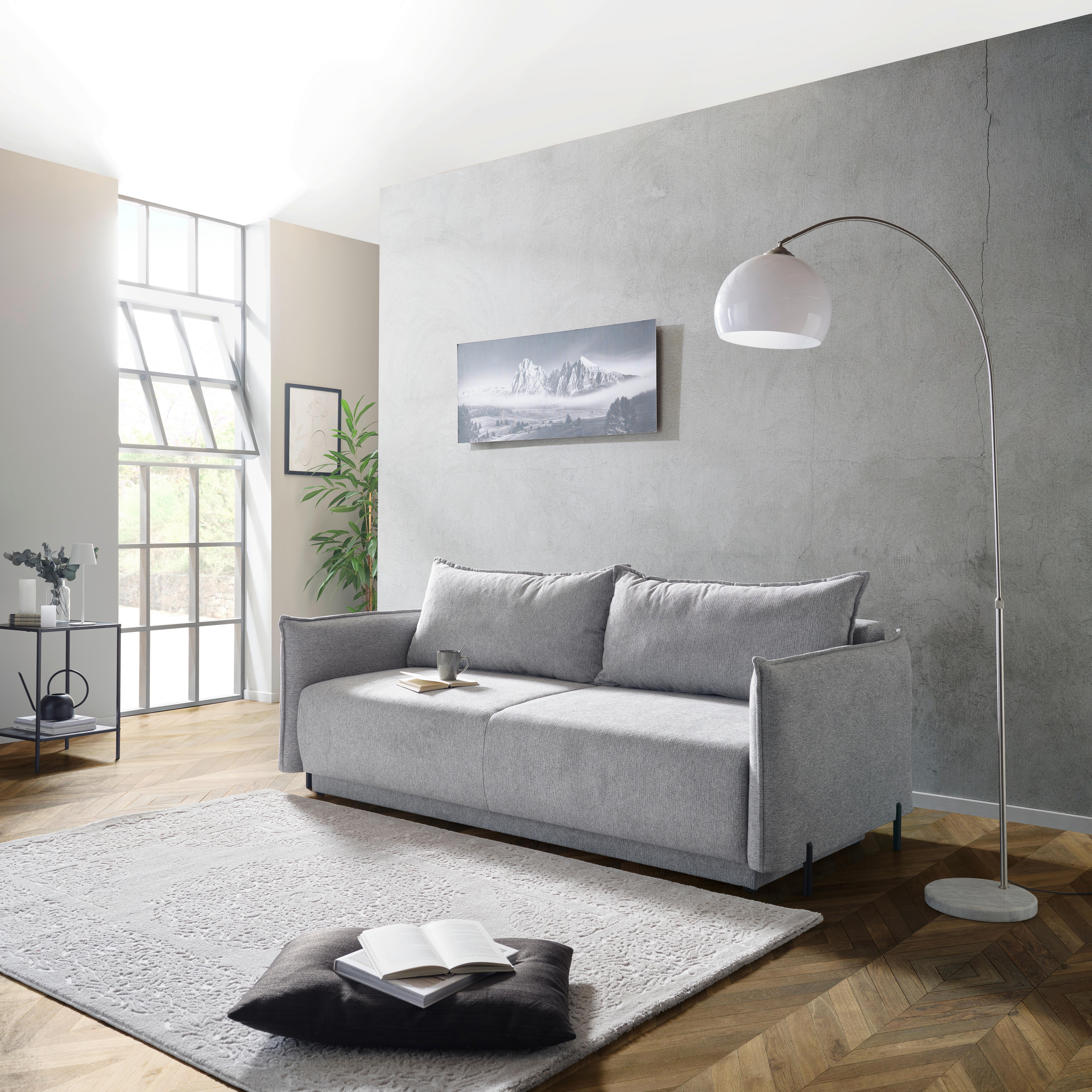 3-Sitzer-Sofa Mit Schlaffunktion Giulia B:217cm - Hellgrau/Schwarz, MODERN, Textil (217/75-95/112cm) - Luca Bessoni
