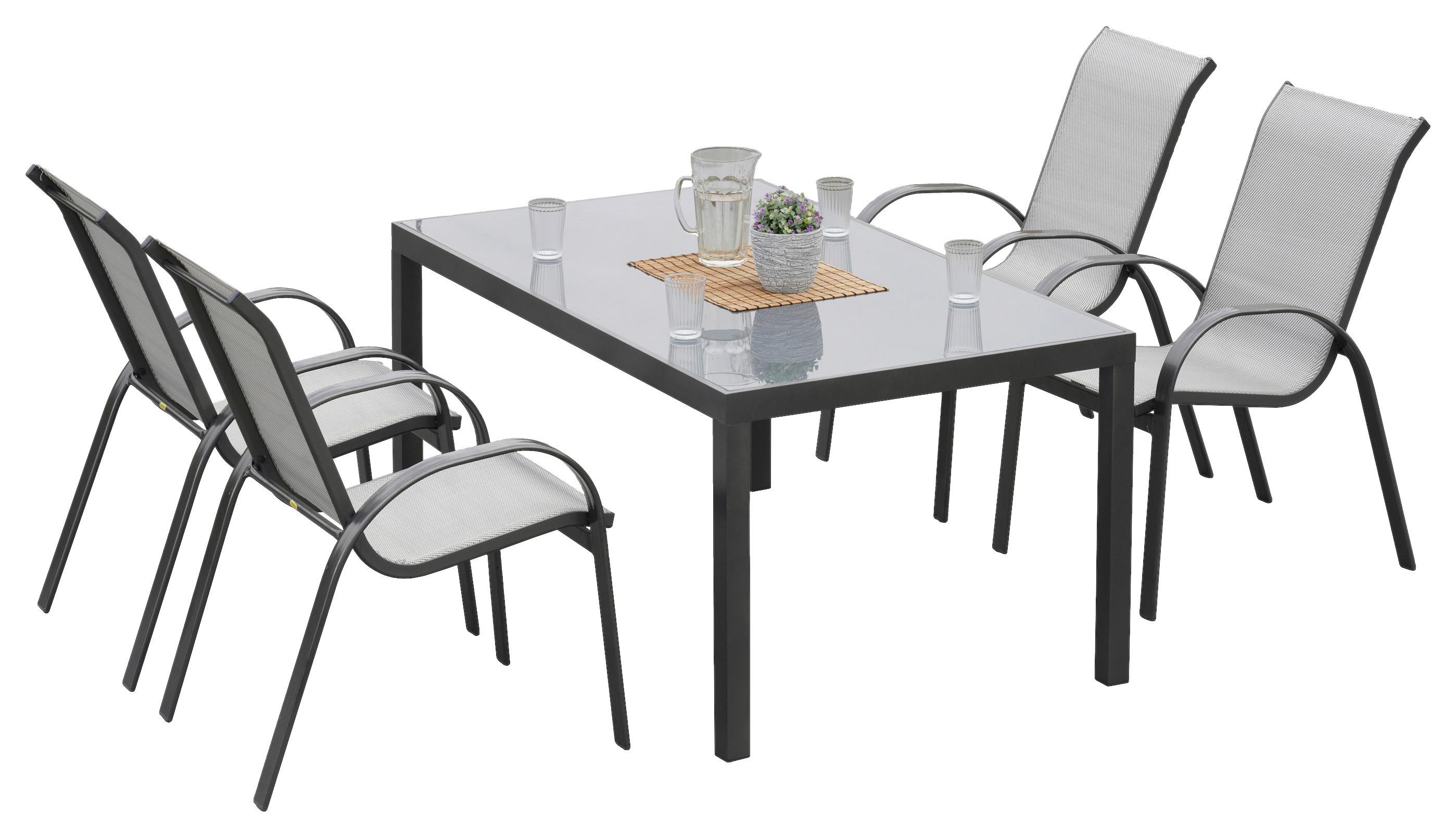 Gartenmöbel Set 5-tlg. Amalfi aus Aluminium - Graphitfarben/Braun, MODERN, Glas/Kunststoff - Gardenson