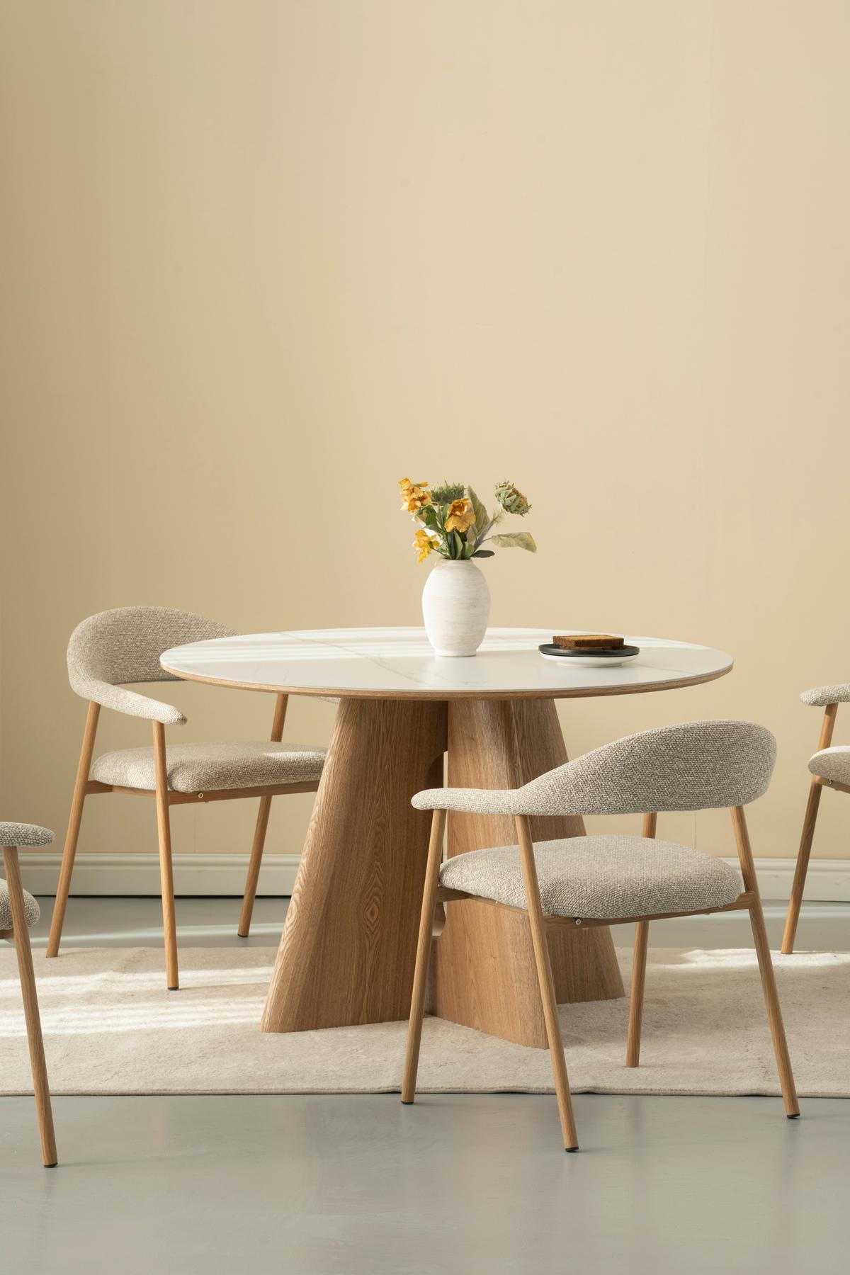 Armlehnstuhl Linea Beige/Eichefarben B: 59 cm - Eichefarben/Beige, Basics, Holz/Textil (59/75/62cm) - Livetastic