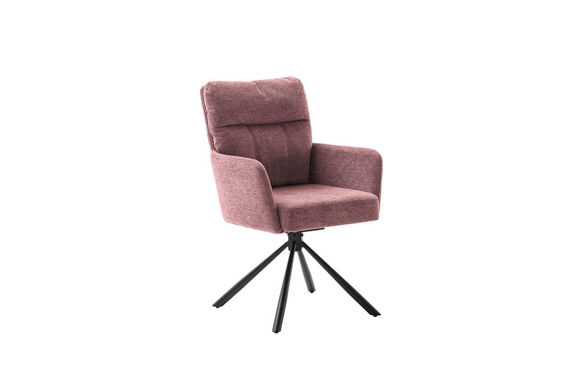 Armlehnstuhl Utica Chenille Rosa 180° drehbar - Schwarz/Rosa, KONVENTIONELL, Textil/Metall (60/92/67cm)