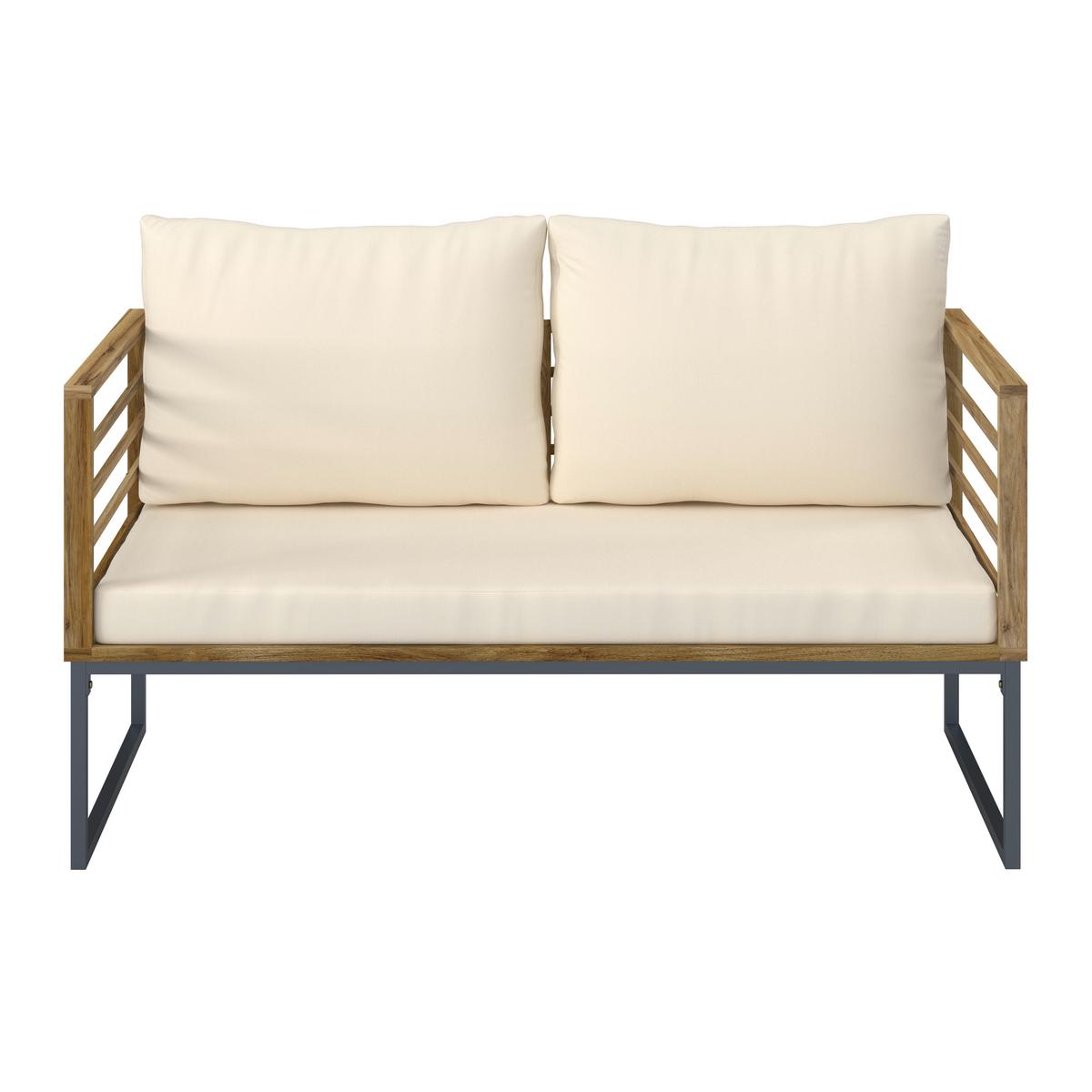 TERASOVÁ SEDACIA SÚPRAVA SILAS - farba akácie/krémová, Modern, kov/drevo (130/85/80cm) - Bessagi Garden