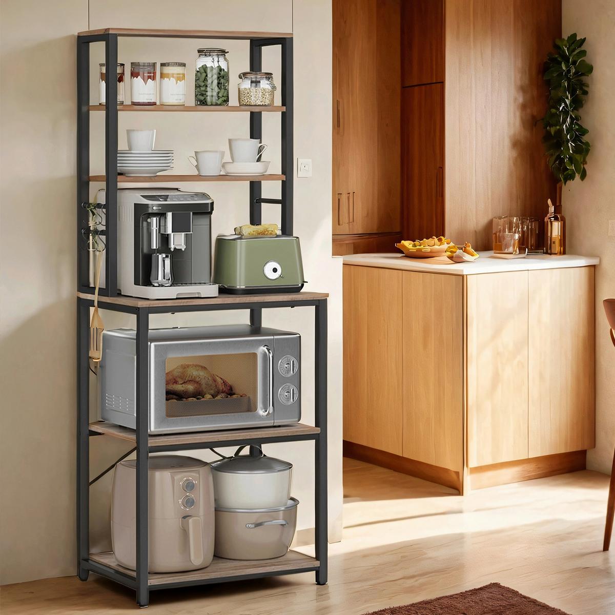 Regal Kitchen Shelf - Greige/Schwarz, MODERN, Holzwerkstoff/Metall (60/167/40cm) - MID.YOU