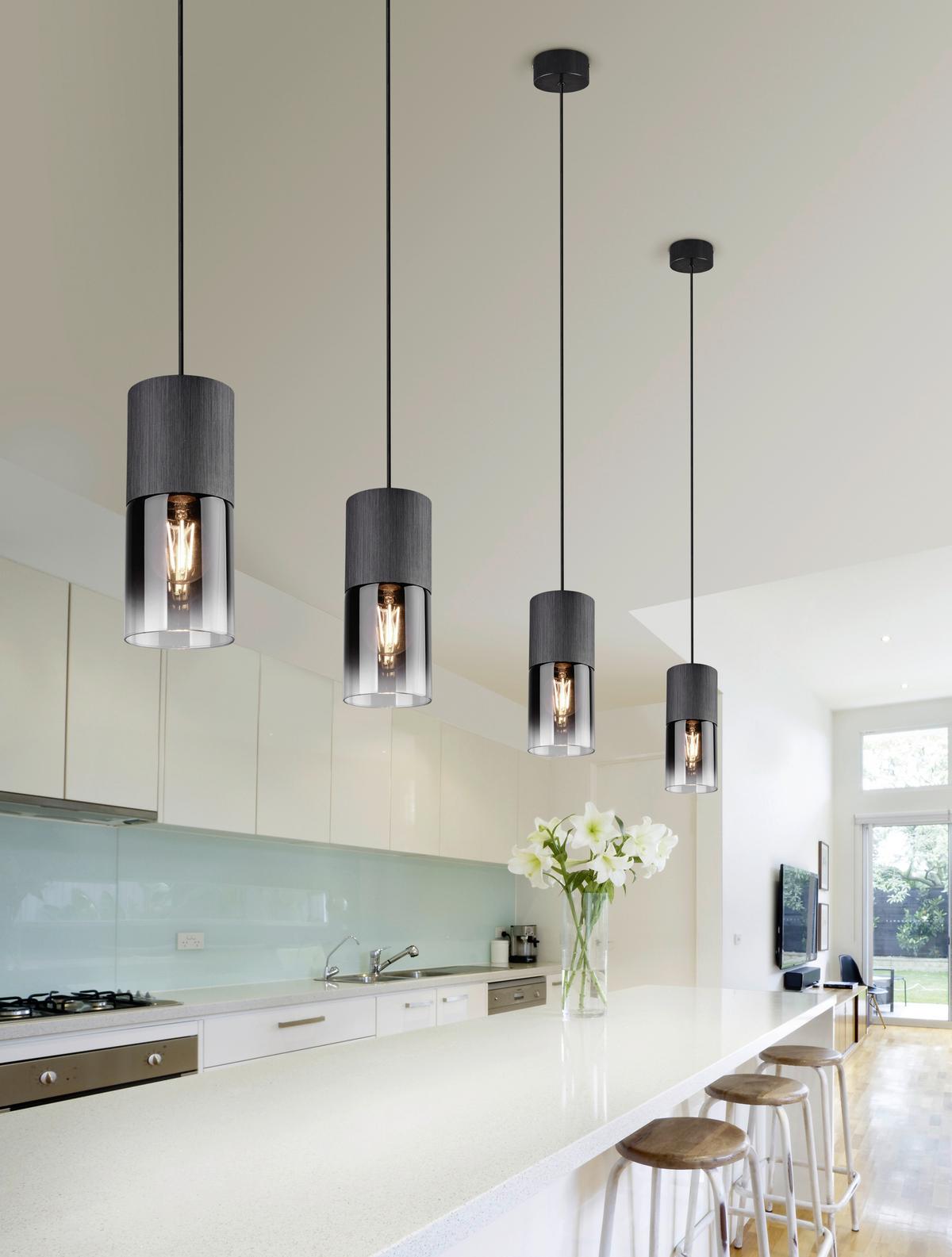 Hängeleuchte Robin H: 23-150cm 1-Flammig, beliebig kürzbar - Schwarz, Design, Glas/Metall (10/10/23-150cm) - Trio Leuchten