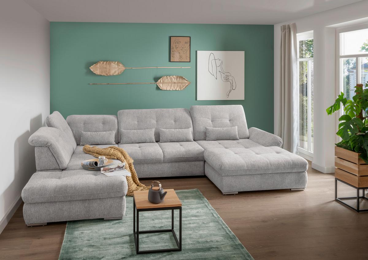 Wohnlandschaft Dalida Grau U: 254x376x195 Cm - Chromfarben/Grau, MODERN, Textil (254/376/195cm) - Livetastic