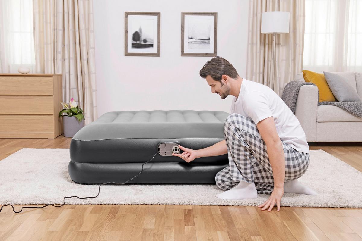 Luftbett Liselotte 203x152x46 Cm Bis 300kg, Inkl. Pumpe - Dunkelgrau/Schwarz, KONVENTIONELL, Kunststoff/Metall (203/152/46cm) - Bestway