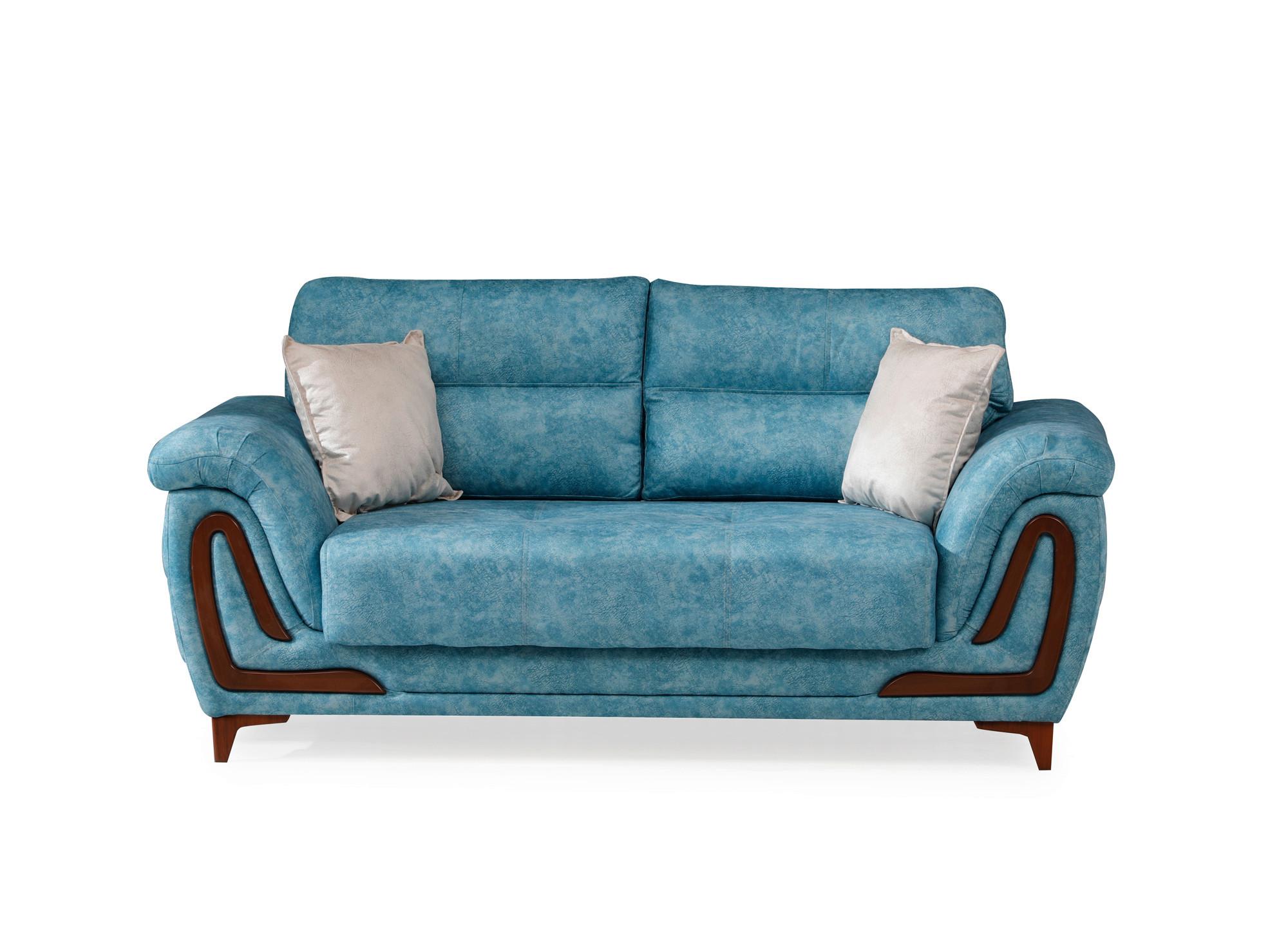 2-Sitzer-Sofa Alfa Mit Stauraum Webstoff Blau - Blau/Dunkelbraun, Design, Textil (191/87/98cm) - Livetastic