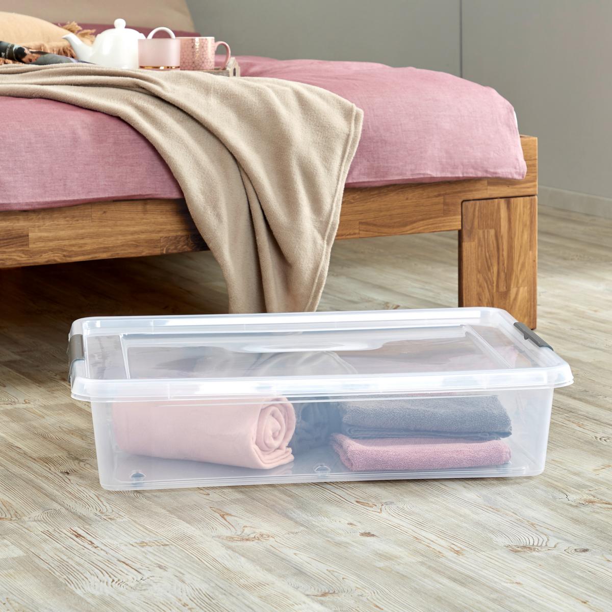 Unterbettroller mit Deckel Mila 61l, 76x57x18,5 cm - Transparent/Schwarz, Basics, Kunststoff (76/57/18,5cm) - Homezone