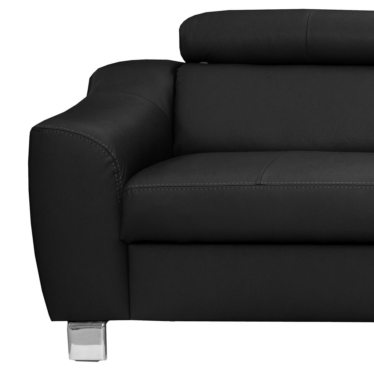 Ecksofa Aspen Lederlook Schwarz 245x208 Cm - Chromfarben/Schwarz, Design, Leder/Textil (245/208cm) - Livetastic