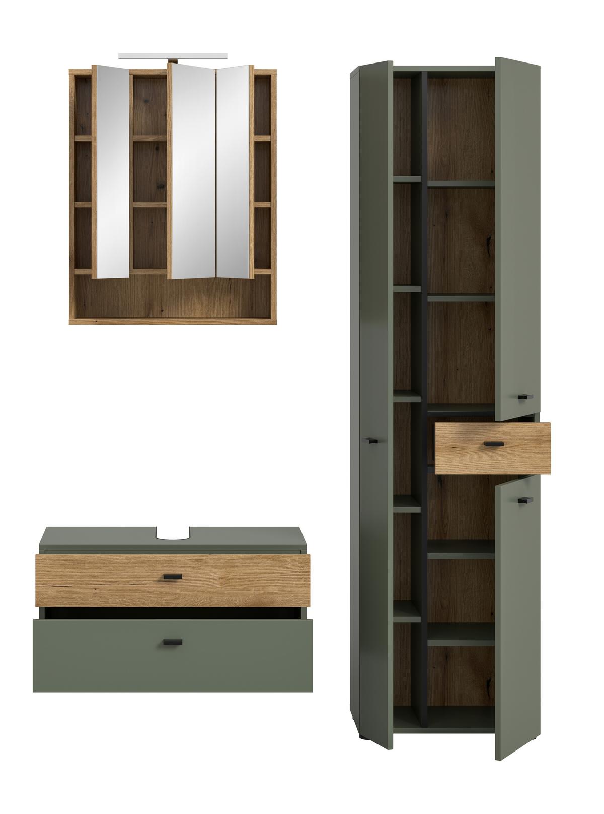 Badezimmer Aqua Grün/Eichefarben B: 126cm - Eichefarben/Schwarz, Trend, Glas/Holzwerkstoff (126cm) - MID.YOU