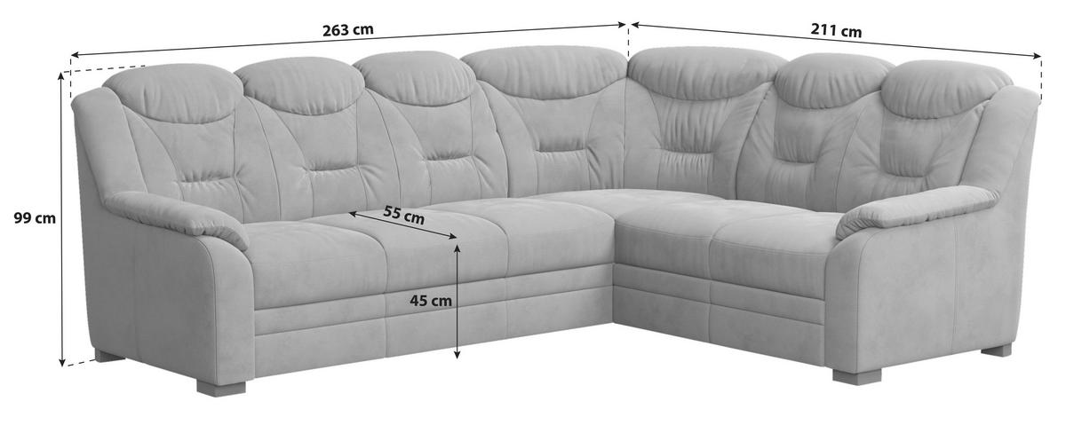 Ecksofa Marcus - Hellgrau/Schwarz, Basics, Textil (263/211cm) - MID.YOU