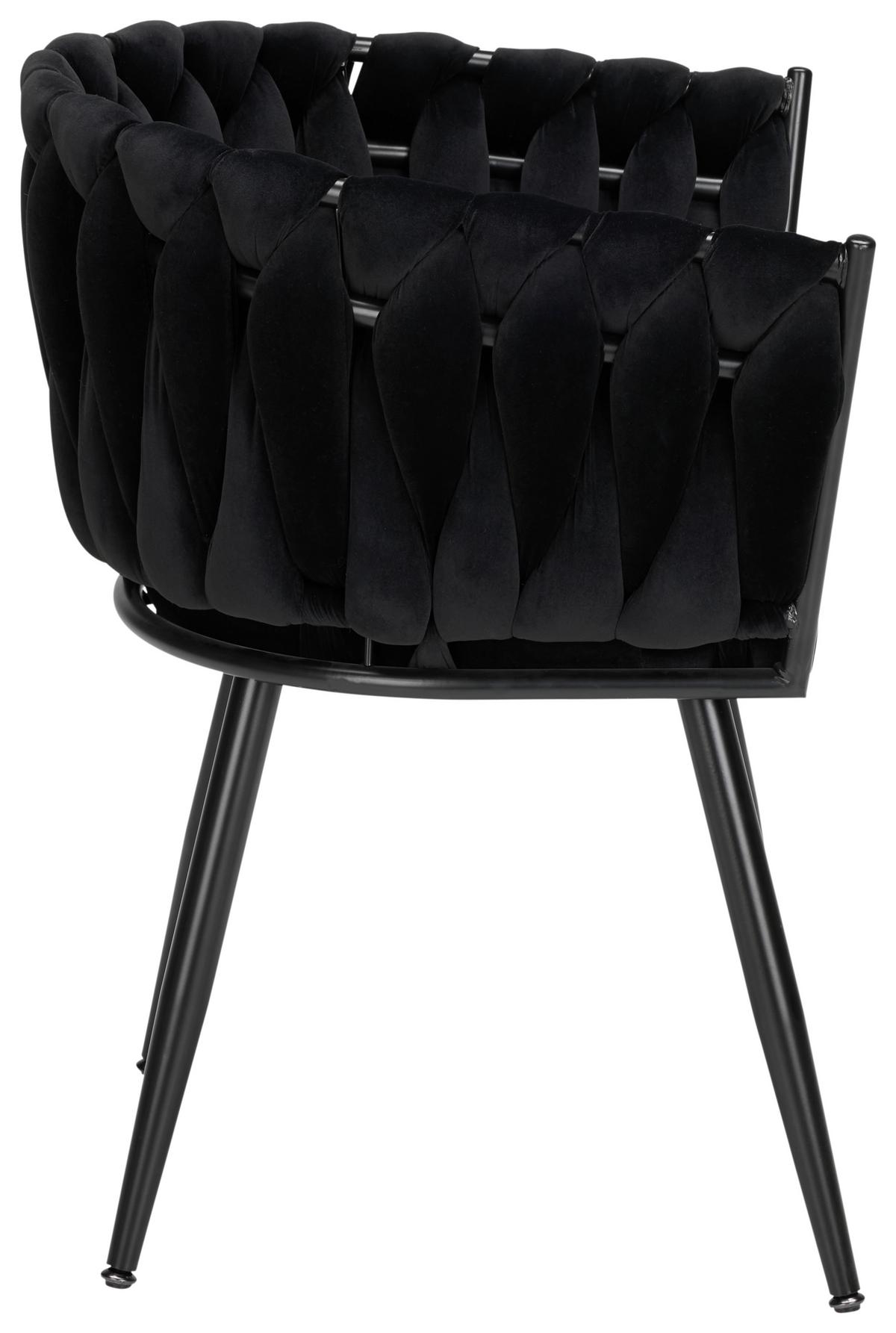 Židle s područkami černá samet - černá, Moderní, kov/dřevo (64/78/55cm) - Premium Living