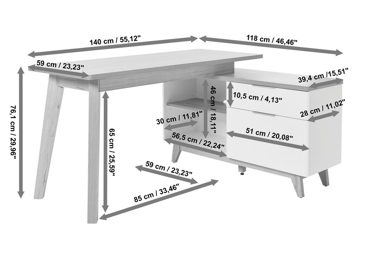 Eckschreibtisch Libre D 240 E* - Eichefarben, MODERN, Holzwerkstoff (140/118/76cm) - Livetastic