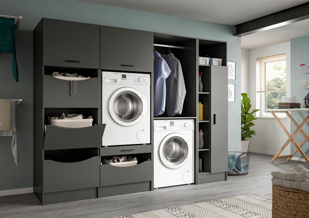 Hochschrank Free Anthrazit B: 50 cm - Anthrazit/Weiß, Basics, Holzwerkstoff (50/195/68cm) - MID.YOU