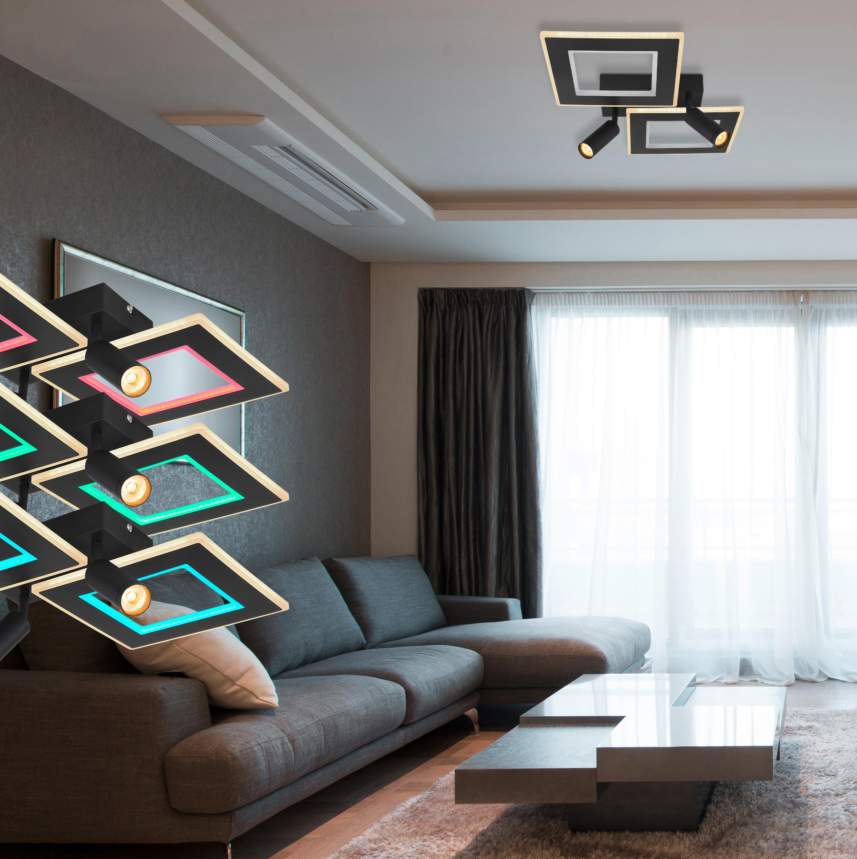 LED-Deckenleuchte L: 54 cm, 1-Flammig - Opal/Schwarz, Design, Kunststoff/Metall (54/41/11,5cm) - Globo