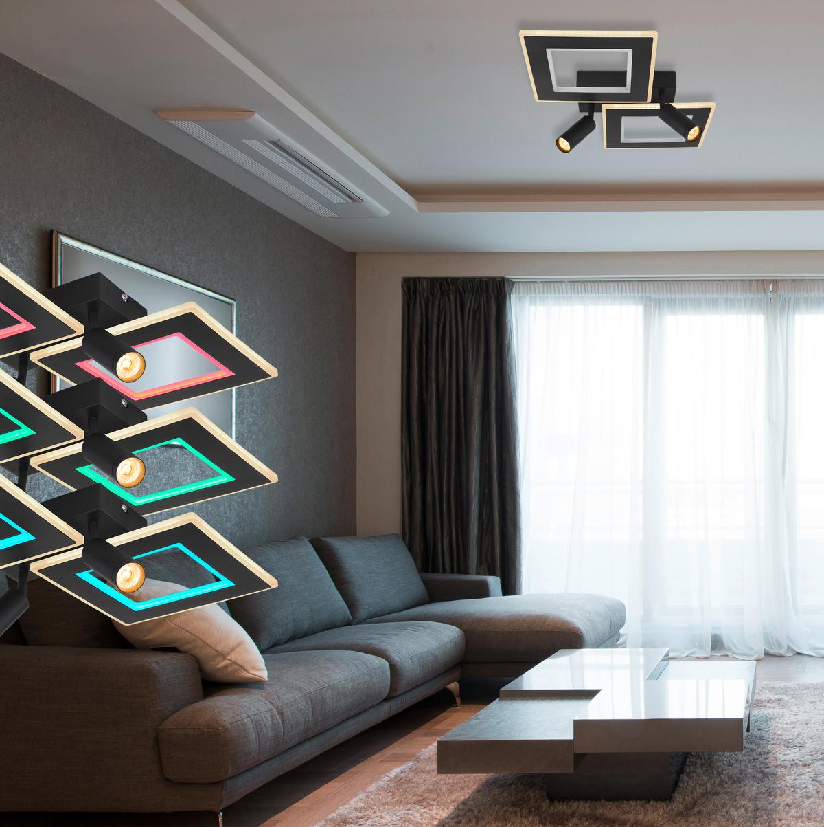 LED-Deckenleuchte L: 54 cm, 1-Flammig - Opal/Schwarz, Design, Kunststoff/Metall (54/41/11,5cm) - Globo