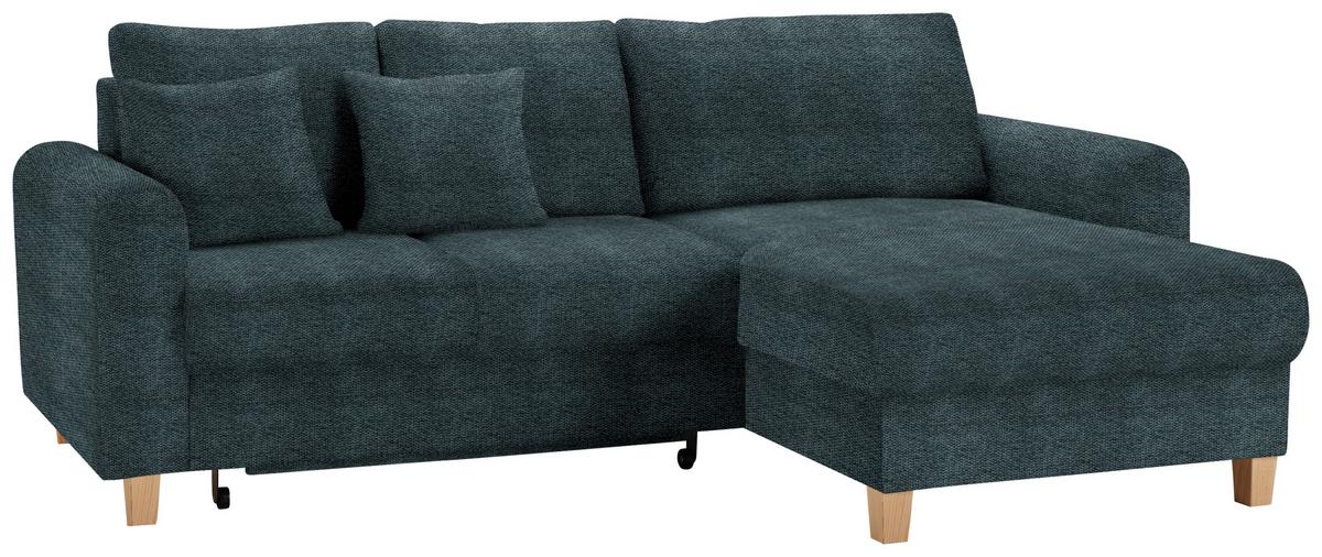 Rohová sedačka LILLE, obojstr., petrolejový velúr - svetlohnedá/petrolejová, Modern, drevo/textil (232/110/156cm) - Mömax