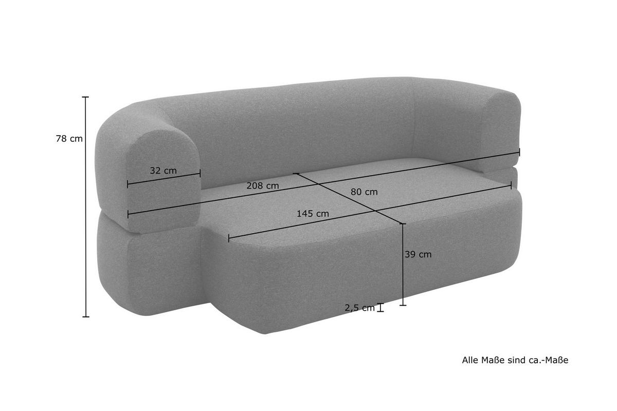 Schlafsofa Dunkelgrau B: 208 Cm - Dunkelgrau/Schwarz, Design, Textil (208/78/115cm) - MID.YOU