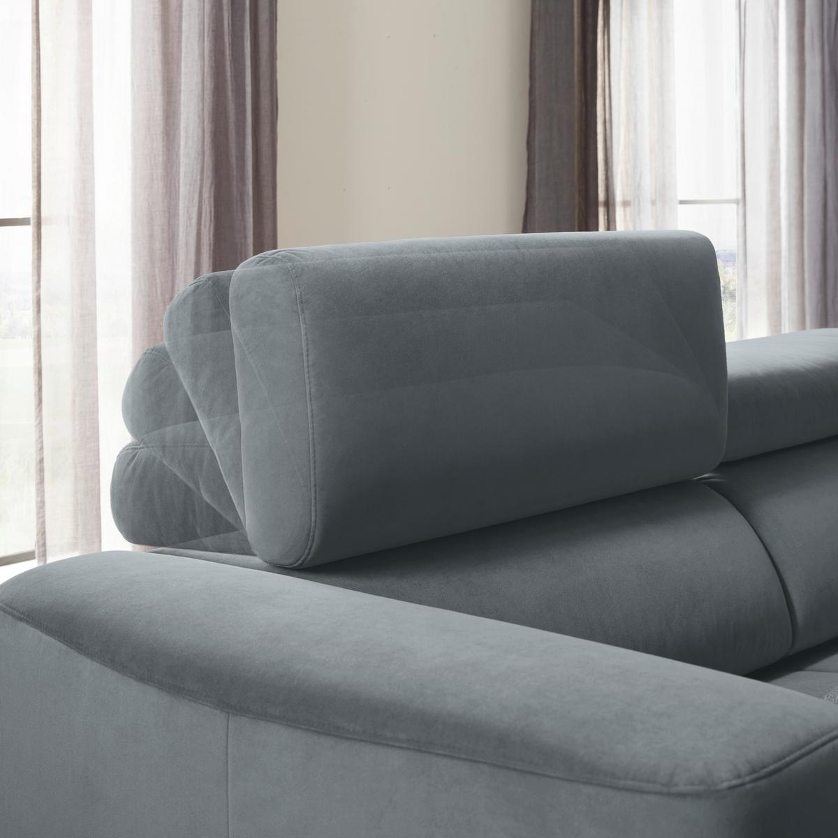 Rohová sedačka EMMA, pravá, modrosivá,op.hl.,USB,el.výsuv - čierna/modrosivá, Modern, textil (301/210cm) - Premium Living
