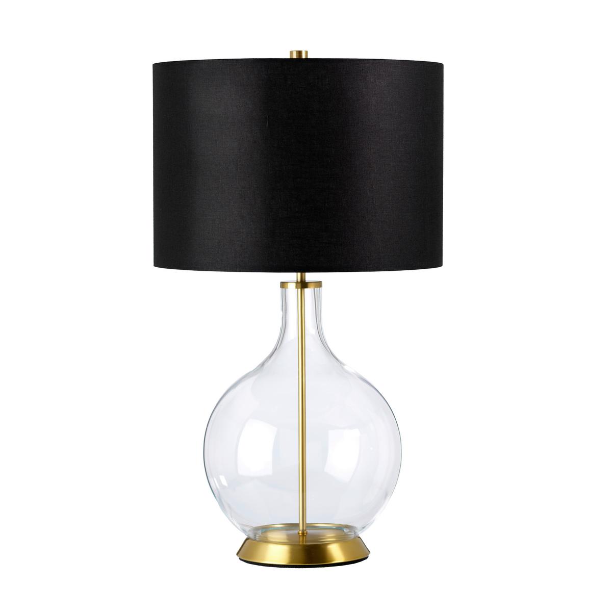 Asztali Lámpa Orb-Clear-Ab-Blk - fekete/sárgarézszínű, Konventionell, üveg/textil (36/67cm) - Elstead Lighting