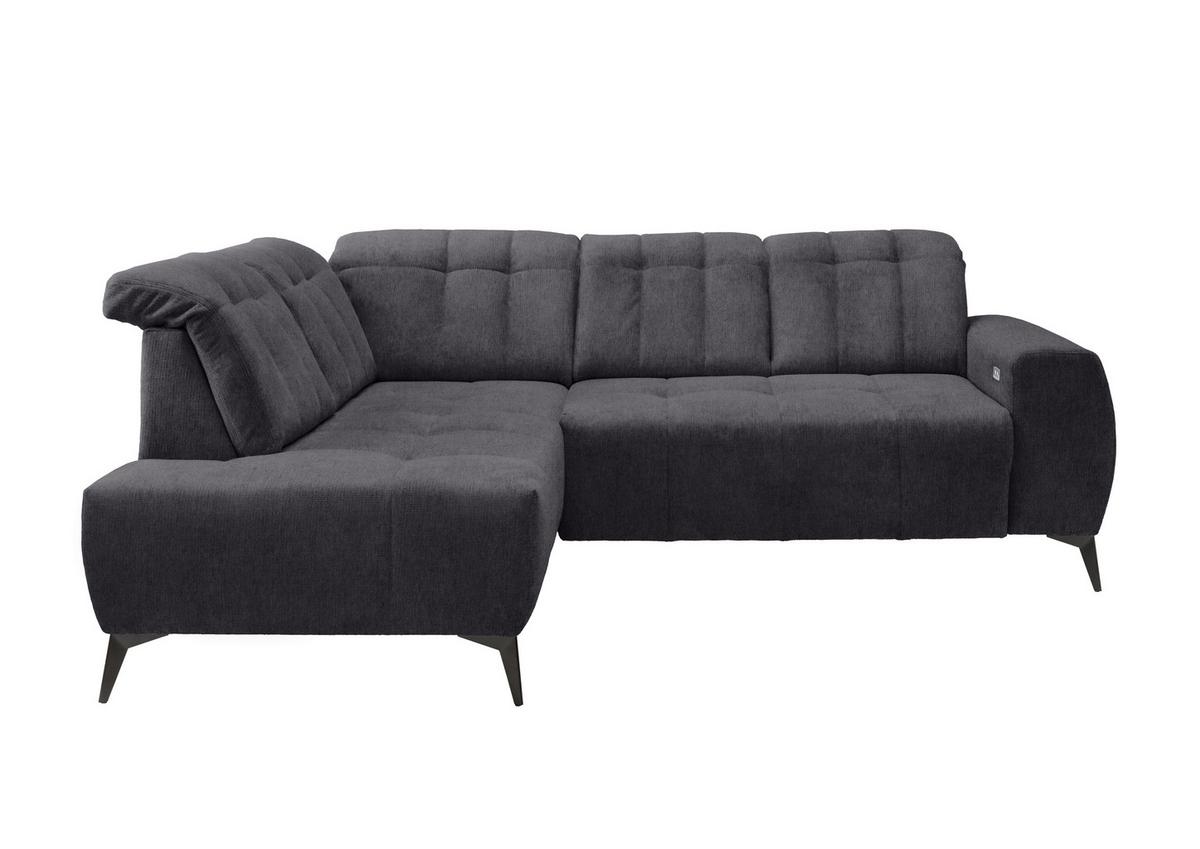 Ecksofa mit USB Anschluss Sano, Anthrazit, S: 200x261 cm - Anthrazit/Schwarz, MODERN, Textil (200/261cm) - Livetastic