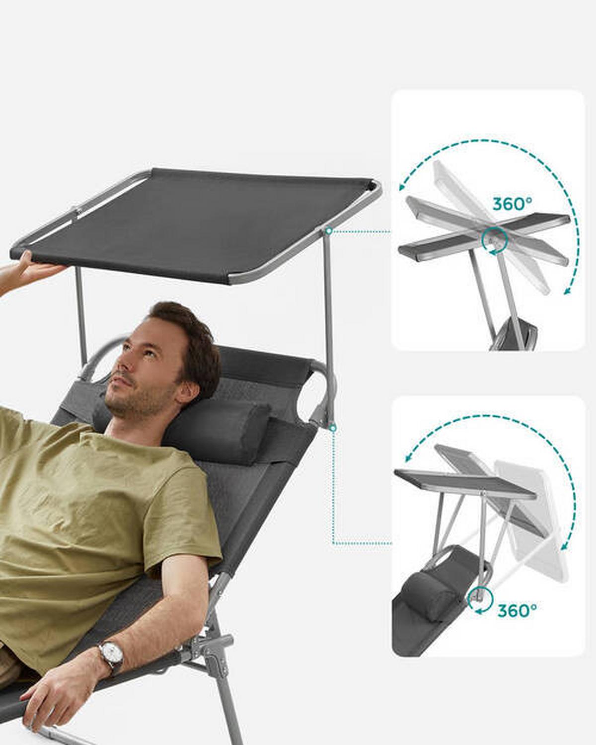 Sonnenliege Grau Inkl. Sonnendach, B: 71 Cm - Grau, Basics, Textil/Metall (71/38/200cm) - Modante