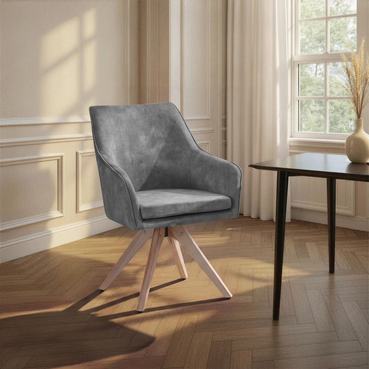 Vierfußstuhl Lisa grau Echtholz Beine - Naturfarben/Grau, KONVENTIONELL, Holz/Textil (62/83/63cm)