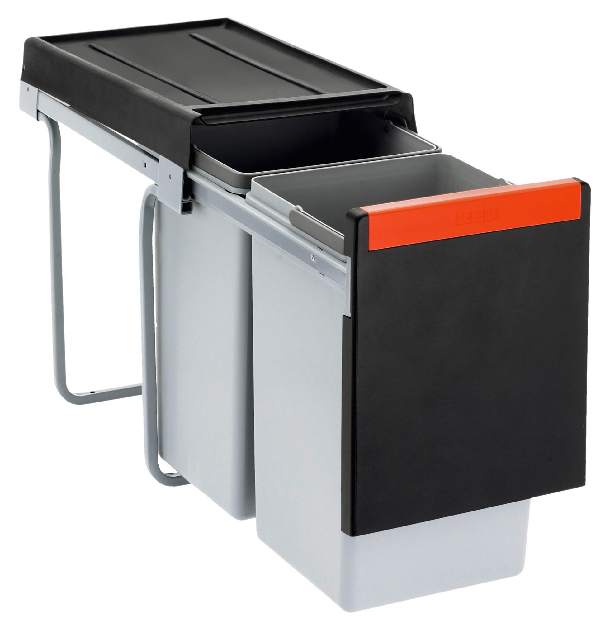 Abfallsammler Cube 30 2x15l Handauszug BxHxT 25x47x43 cm - Hellgrau/Schwarz, Kunststoff (25.3/46.7/43.3cm)