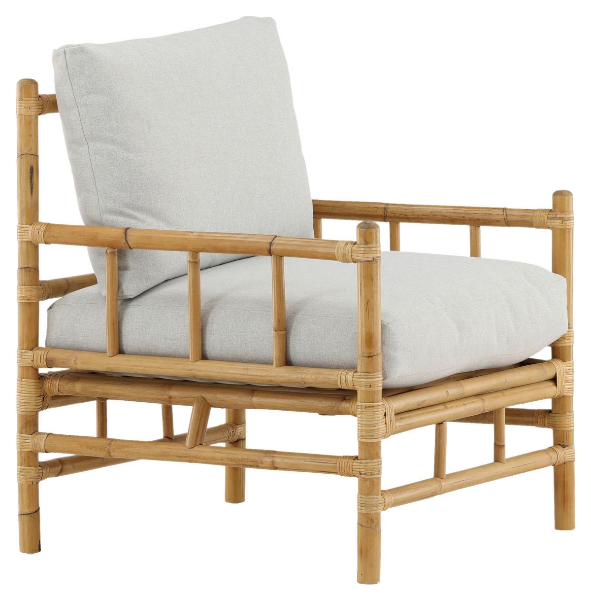 Loungesessel Cane Bambus/Rattan mit Kissen - Hellbraun, KONVENTIONELL, Holz/Textil (78/88/77cm) - Gardenson