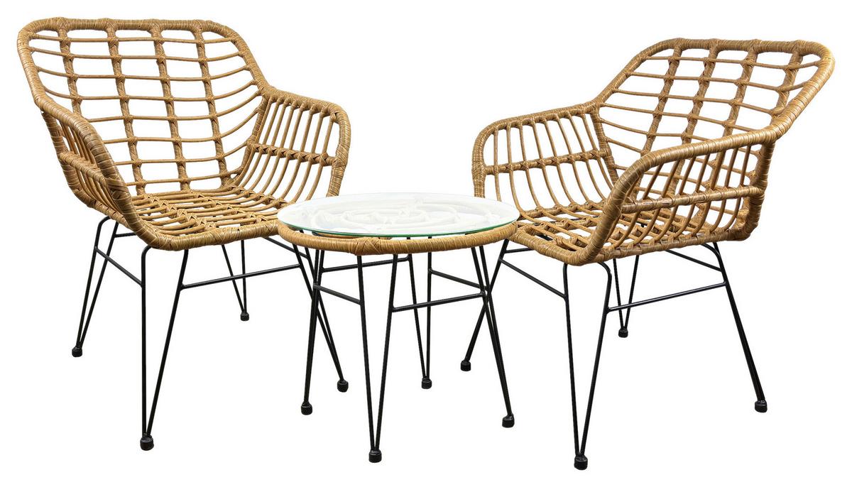 Gartenmöbel-Set 5-Tlg. Ragali aus Kunststoff mit Kissen - Schwarz/Braun, MODERN, Glas/Kunststoff - Ambia Garden