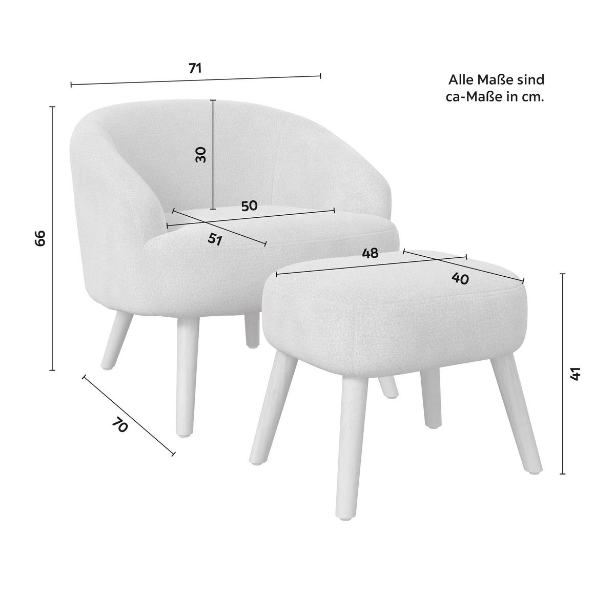 Relaxační křeslo SONJA, krémová žinylka, max.140 kg - krémová/přírodní barvy, Moderní, dřevo/textil (71/66/70cm) - Bessagi Home
