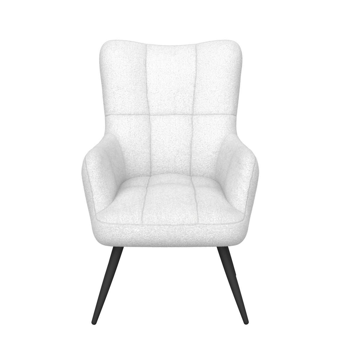 Ohrensessel Hanoi Webstoff weiß, B: 71 cm - Schwarz/Weiß, MODERN, Textil/Metall (71/98/83cm)