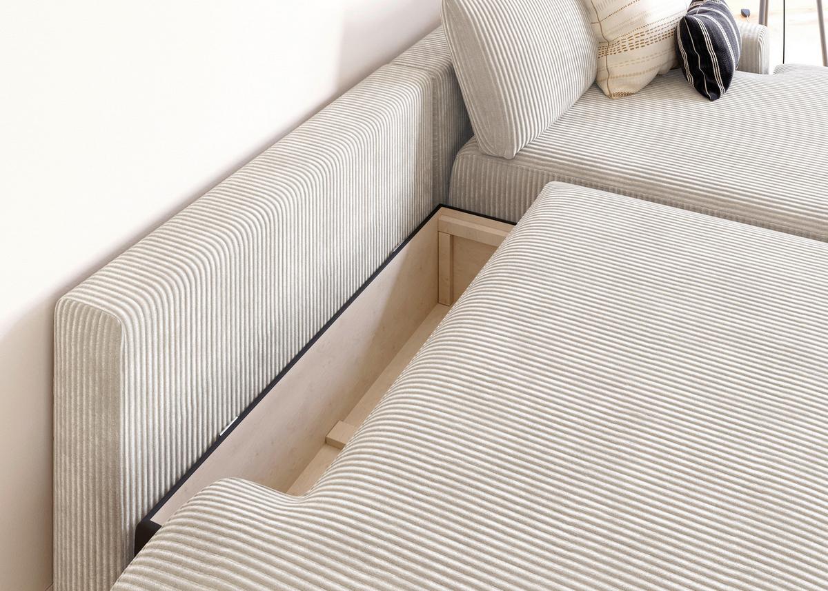 Eckschlafsofa Prag, Creme S: 253x167 cm - Creme/Schwarz, MODERN, Textil (253/167cm) - Trendmanufaktur