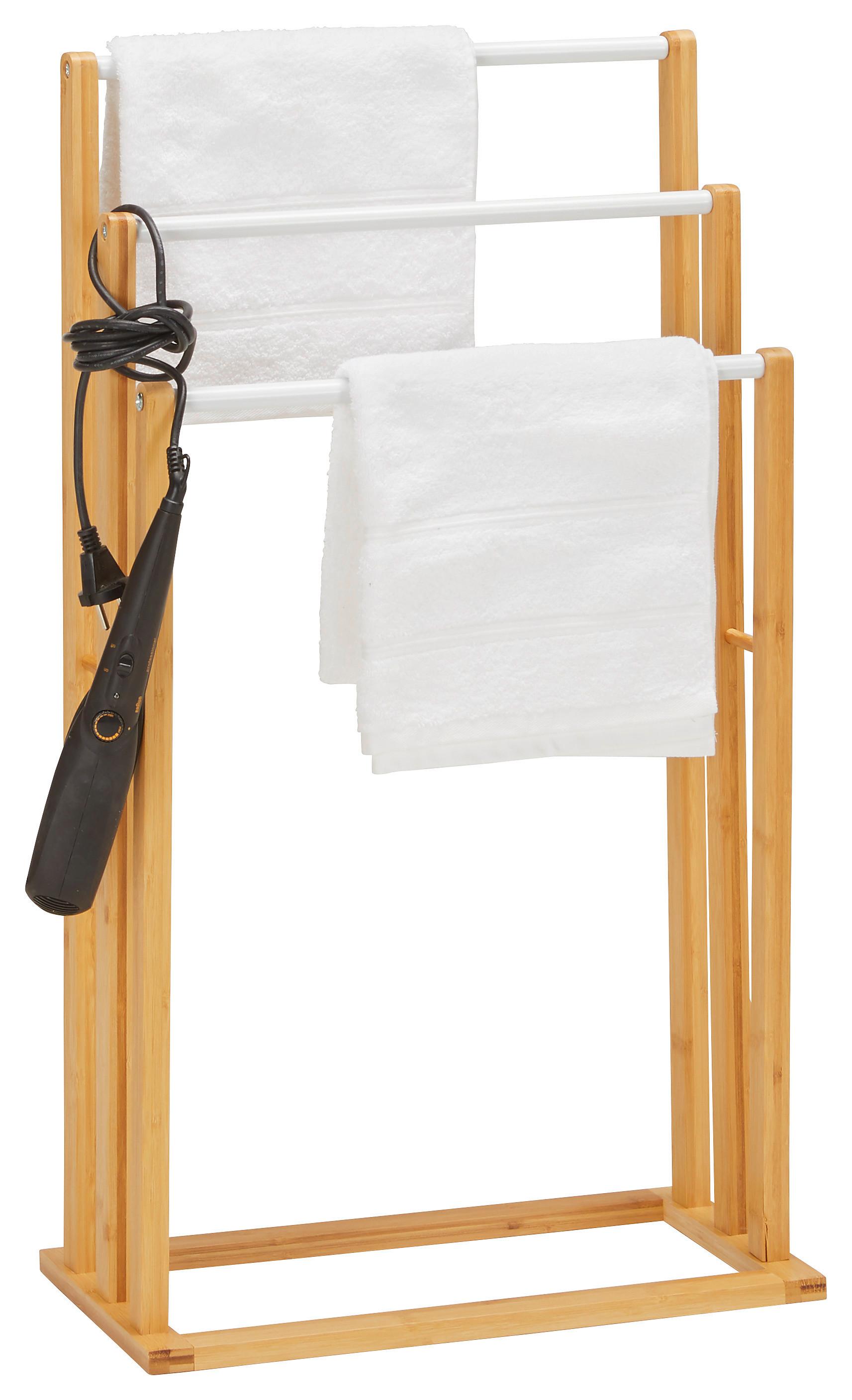 Držák na ručníky ANNI II -EXKLUSIV- - bílá/přírodní barvy, Moderní, kov/dřevo (46/82/24cm) - Mömax
